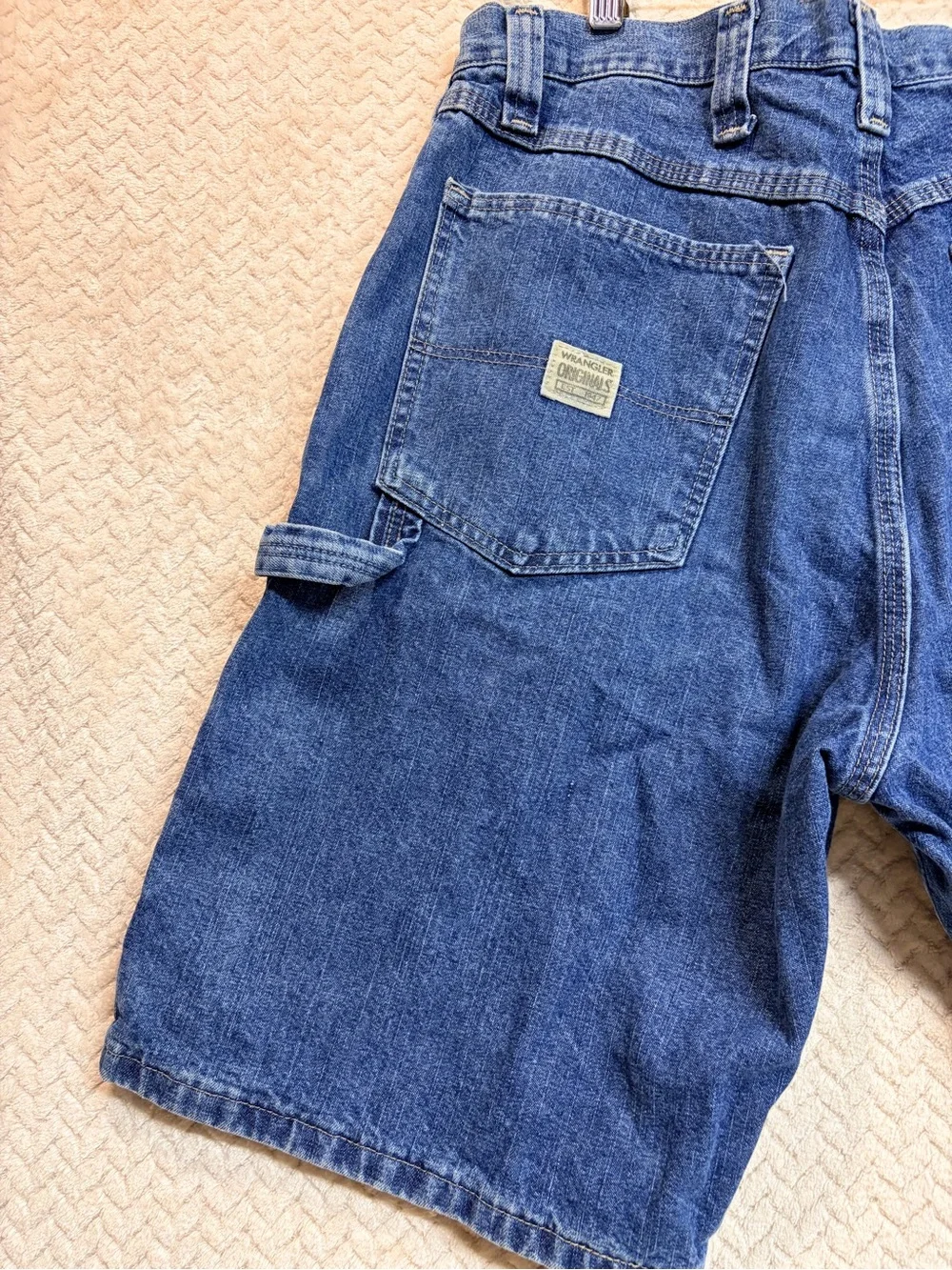 Vintage Mens 34 Wrangler Originals Denim Carpenter Shorts Utility Y2K Jorts